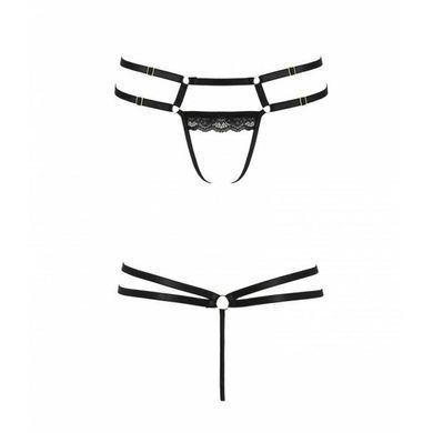 Трусики-стринги из стреп с кружевом Passion Exclusive LORRY THONG S/M, black PS27605 фото