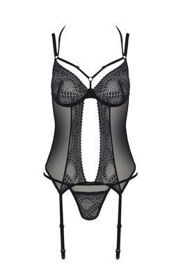 Корсет Passion DROSERA CORSET black, L/XL, с креплениями для чулок, трусики в комплекте SX0476 фото
