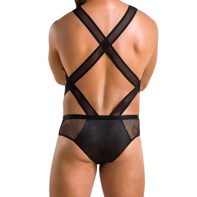 Чоловіче еротичне сітчасте боді Passion 045 VICTOR XXL/XXXL Black, екошкіра, сітка SO7608 фото