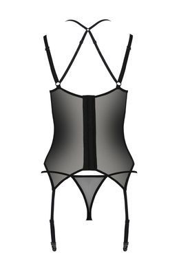 Корсет Passion DROSERA CORSET black, S/M, с креплениями для чулок, трусики в комплекте SX0477 фото