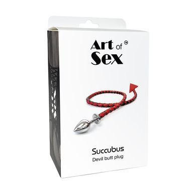 Металлическая анальная пробка M с дьявольским хвостом Art of Sex - Succubus, экокожа, красный SO9627 фото