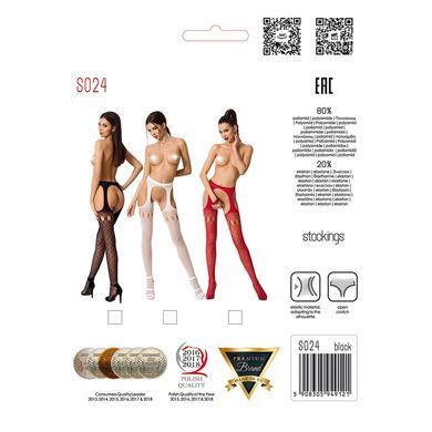 Еротичні панчохи-стокінги Passion S024 One Size, Black, імітація панчіх та пояса з гартерами PSS024B фото