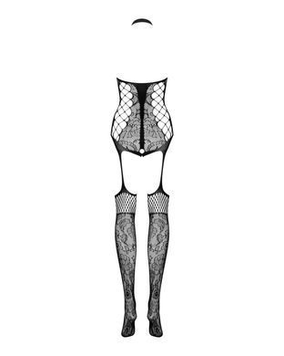 Бодістокінг Obsessive Bodystocking F240, S/M/L, чорний, мереживний малюнок, імітація боді з панчохами SX1131 фото