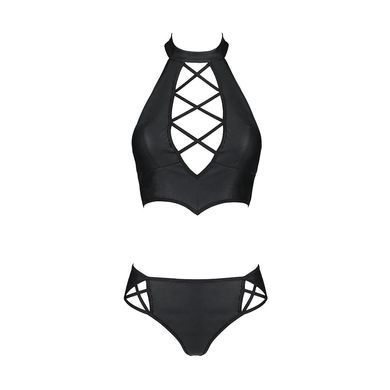 Комплект из эко-кожи Passion NANCY BIKINI XXL/XXXL, black, бра и трусики с имитацией шнуровки SO5369 фото
