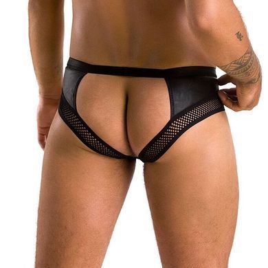 Мужские трусы с цепочкой Passion 030 SLIP TOM XXL/XXXL Black, экокожа, открытые ягодицы SO7563 фото
