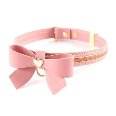 Ошейник с поводком LOCKINK SEVANDA Love Heart Butterfly Leather Collar Set, розовый, с бантом SX0864 фото