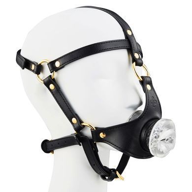 Маска-сбруя для минета LOCKINK SEVANDA Blowjob Head Harness, черная, с мягкой вставкой в виде губ SX0911 фото