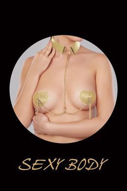 Пестис-сердечки с кисточками и чокером JSY Nipple Sticker RT236114 Golden SX3758 фото