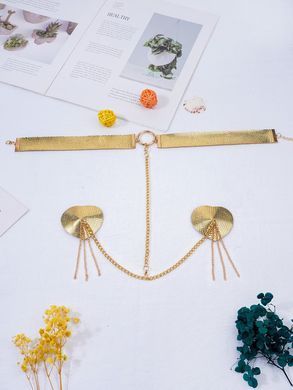 Пестис-сердечки с кисточками и чокером JSY Nipple Sticker RT236114 Golden SX3758 фото