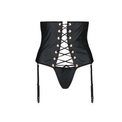 Пояс-корсет з екошкіри Passion CELINE SET S/M, black, шнурівка, знімні пажі для панчіх, стрінги SO6410 фото