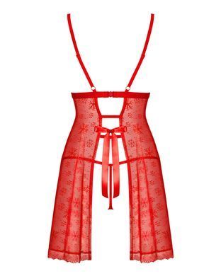 Новогодняя сорочка Obsessive Claussica, XL/2XL, красная, прозрачная с узором, стринги в комплекте SX1136 фото