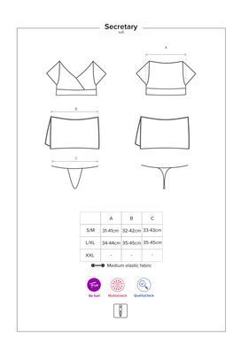 Эротический костюм секретарши Obsessive Secretary suit 5pcs black S/M, черно-белый, топ, юбка, стрин SO7306 фото