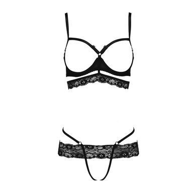 Комплект белья Passion Exclusive SARIA SET OpenBra S/M, black, стрэпы, откртый лиф, стринги PS25002 фото
