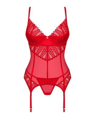 Комплект корсет та стрінги Obsessive Ingridia corset & thong XS/S, червоний SO9028 фото