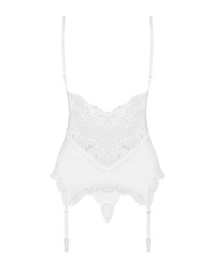 Сатиновий мереживний корсет Obsessive 810-COR-2 babydoll & thong S/M, білий, корсет, танга SO7158 фото