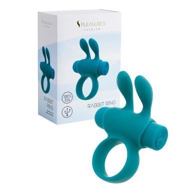 Ерекційне віброкільце S Pleasures Premium Rabbit Ring бірюзове, зі знімною віброкулею та вушками SX4582 фото