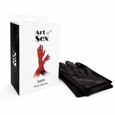 Вінілові рукавички Art of Sex - Lora, розмір S, колір чорний з ефектом мокрого оксамиту SX4397 фото