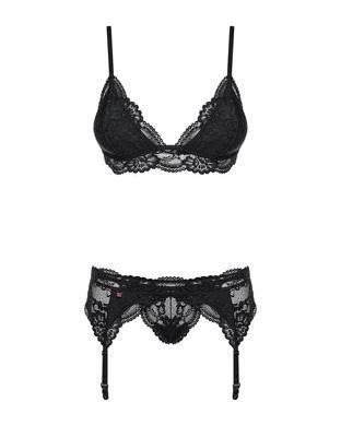 Кружевной комплект белья Obsessive 810-SEG-1 S/M Black, бюстгальтер, стринги, пояс для чулок SO7163 фото