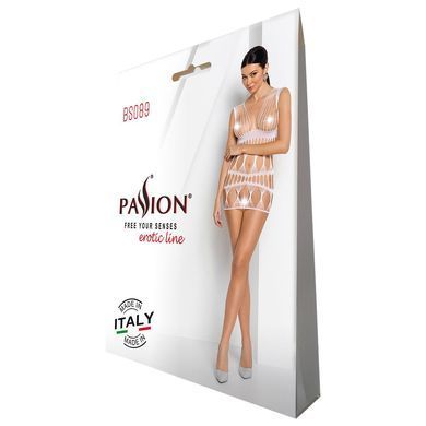 Бодистокинг-платье Passion BS089 white, мини, плетение в виде паутины SO6387 фото