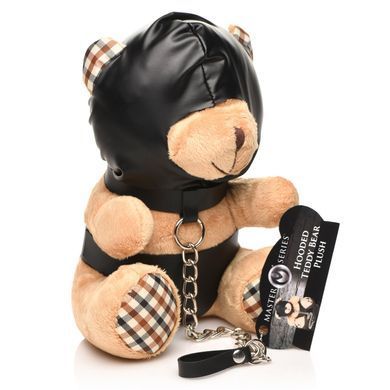 Плюшевый медвежонок HOODED Teddy Bear БДСМ в кожаном капюшоне с поводком, 23x16x12 см SO9815 фото