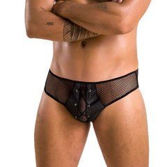 Чоловічі труси зі шнурівкою Passion 035 SLIP RICHARD S/M Black, екошкіра, сітка SO7577 фото