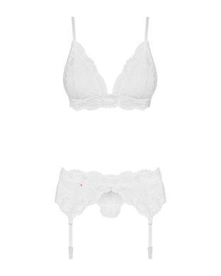 Кружевной комплект белья Obsessive 810-SEG-2 S/M White, бюстгальтер, стринги, пояс для чулок SO7165 фото