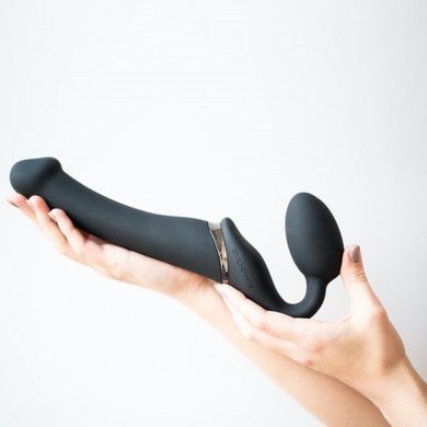 Безремневой страпон с вибрацией Strap-On-Me Vibrating Black M, диаметр 3,8см, пульт ДУ, регулируемый SO3354 фото