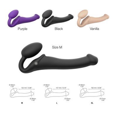 Безремневой страпон с вибрацией Strap-On-Me Vibrating Black M, диаметр 3,8см, пульт ДУ, регулируемый SO3354 фото