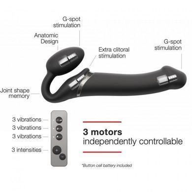 Безремневой страпон с вибрацией Strap-On-Me Vibrating Black M, диаметр 3,8см, пульт ДУ, регулируемый SO3354 фото