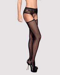 Сетчатые чулки-стокинги с кружевным поясом Obsessive Garter stockings S307 S/M/L, черные, имитация г SO7270 фото