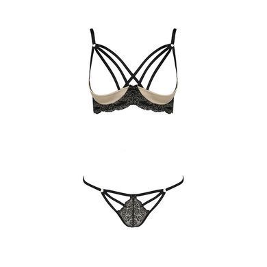 Комплект білизни Passion Exclusive VALERY SET OpenBra XXL/XXXL black, стрепи, трусики, відкритий ліф PS25106 фото