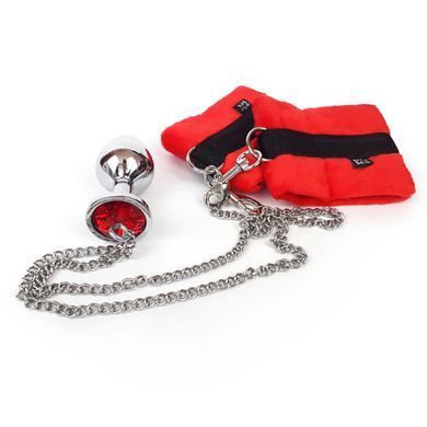 Наручники с металлической анальной пробкой Art of Sex Handcuffs with Metal Anal Plug size M Red SO6182 фото