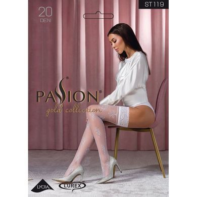 Чулки Passion ST119 5 white, на ажурной силиконовой резинке, с цветочным декором и люрексовой нитью SO5784 фото