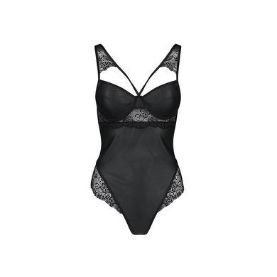Боді з еко-шкіри та мережива Passion LOONA BODY XXL/XXXL, black SO5357 фото