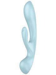 Двухсторонний вибратор-кролик Satisfyer Triple Oh Light Blue, 3 мотора, рукоятка-массажер SO7781 фото