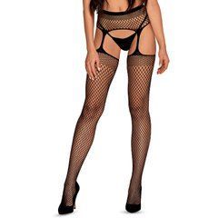 Чулки-стокинги из сетки разного размера Obsessive Garter stockings S815 S/M/L, черные, с доступом SO7274 фото