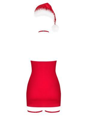Новорічна сорочка Obsessive Kissmas chemise, S/M, червона, чокер, гартери та шапочка з помпоном SX1156 фото