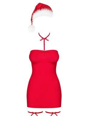 Новорічна сорочка Obsessive Kissmas chemise, L/XL, червона, чокер, гартери та шапочка з помпоном SX1157 фото