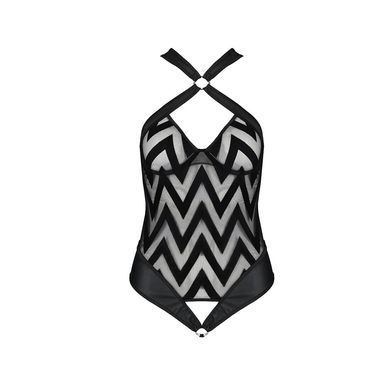 Сетчатый боди с халтером и ритмичным рисунком Passion Hima Body S/M, black SO5347 фото