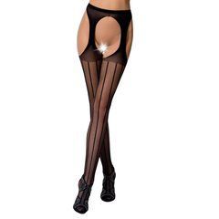 Сітчасті панчохи-стокінги Passion S018 One Size, Black, імітація пояса, сітка з вертикальними смужка PSS018B фото