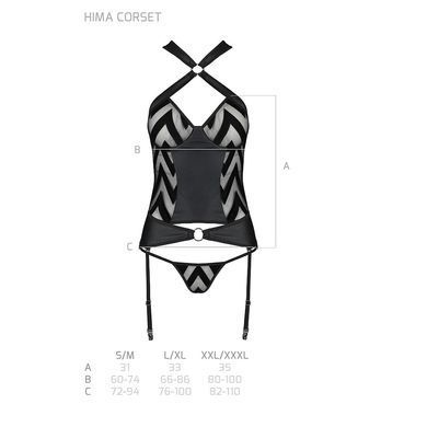 Сітчастий комплект з візерунком Passion HIMA CORSET L/XL black корсет з халтером, підв'язки, трусики SO5349 фото