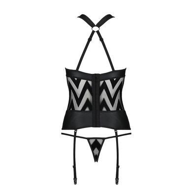 Сітчастий комплект з візерунком Passion HIMA CORSET L/XL black корсет з халтером, підв'язки, трусики SO5349 фото
