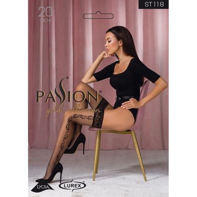 Панчохи Passion ST118 3/4 black, на ажурній силіконовій резинці, з бічним вертикальним малюнком SO5777 фото