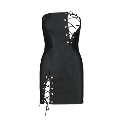 Мини-платье из экокожи Passion CELINE CHEMISE L/XL, black, шнуровка, трусики в комплекте SO6406 фото