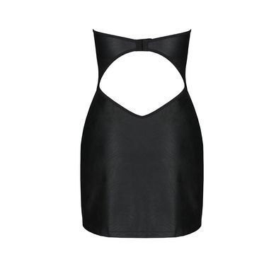 Мини-платье из экокожи Passion CELINE CHEMISE L/XL, black, шнуровка, трусики в комплекте SO6406 фото