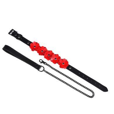 Ошейник с поводком Liebe Seele Flower Rhythm - Black and Red Leather Flowers collar with Leash SX4838 фото