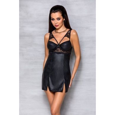 Бэби-долл из эко-кожи и кружева Passion LOONA CHEMISE XXL/XXXL, black SO5360 фото