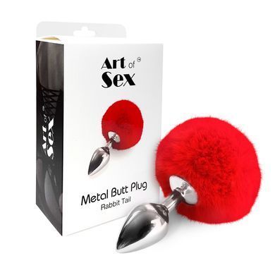 Металлическая анальная пробка М Art of Sex - Metal Butt plug Rabbit Tail Red, диаметр 3,4 см SO6963 фото