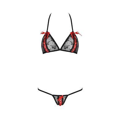 Комплект білизни Passion MELISSA BIKINI XXL/XXXL, black, ліф зі шнурівкою і трусики-стрінги EL15903 фото