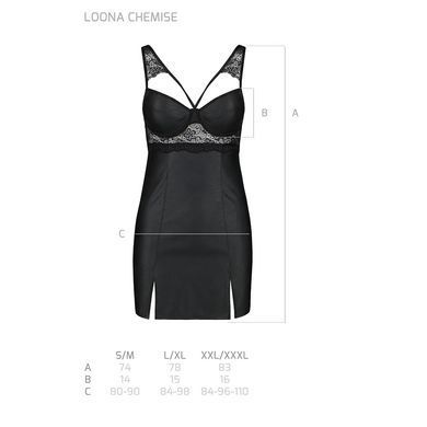 Бэби-долл из эко-кожи и кружева Passion LOONA CHEMISE XXL/XXXL, black SO5360 фото